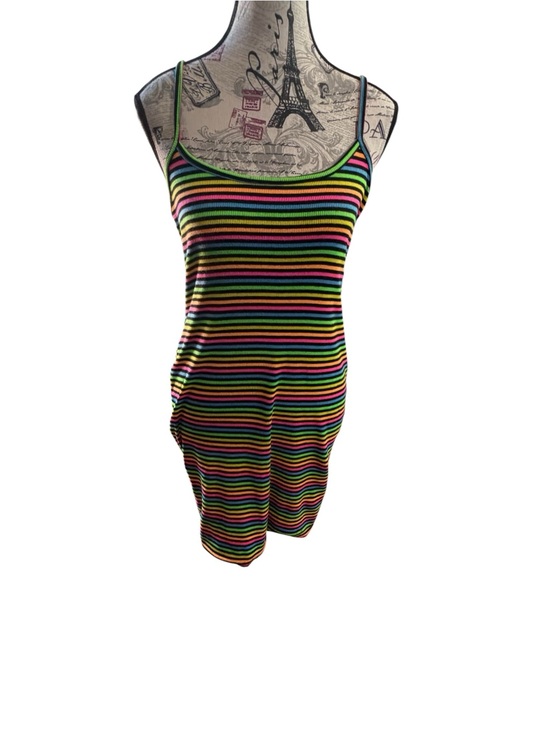 NYC Dresses & Skirts - NYC Multicolor Neon Striped Spaghetti Strap Mini Dress